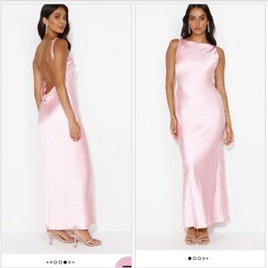 Elegant Pink Backless Satin Gown